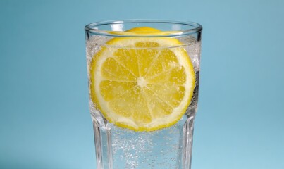 Refreshing Lemon Slice in Sparkling Water Beverage