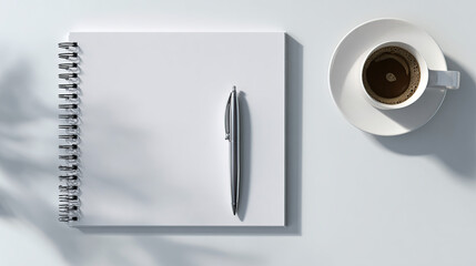 3D Render of Blank White Notebook with Pen