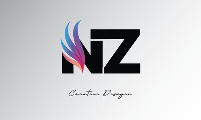 NZ Feather Gradient Logo – Elegant Wing Monogram for Modern Branding & Visual Identity Design