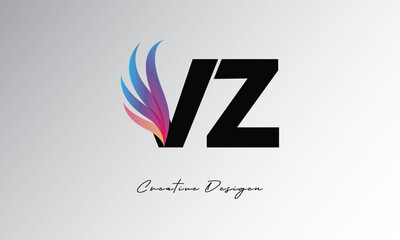 VZ Feather Gradient Logo &ndash; Elegant Wing Monogram for Modern Branding & Visual Identity Design