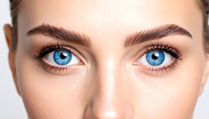 Fototapeta premium Close-up of a woman's bright blue eyes and well-groomed eyebrows