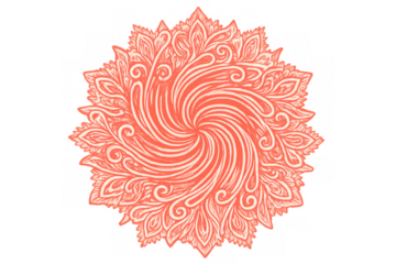 Intricate coral pink mandala design with swirling patterns, creating a captivating visual on a transparent background, ideal for adding an artistic touch