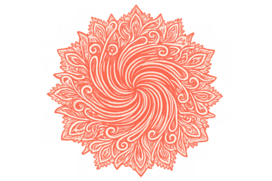 Intricate coral pink mandala design with swirling patterns, creating a captivating visual on a transparent background, ideal for adding an artistic touch - Powered by Adobe