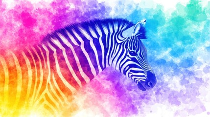 A zebra with colorful splashes of paint blending into the background.
