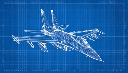 Blueprintstyle Rendering Fighter Jet Detailed