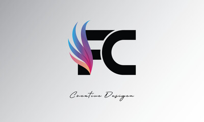 FC Feather Gradient Logo – Elegant Wing Monogram for Modern Branding & Visual Identity Design