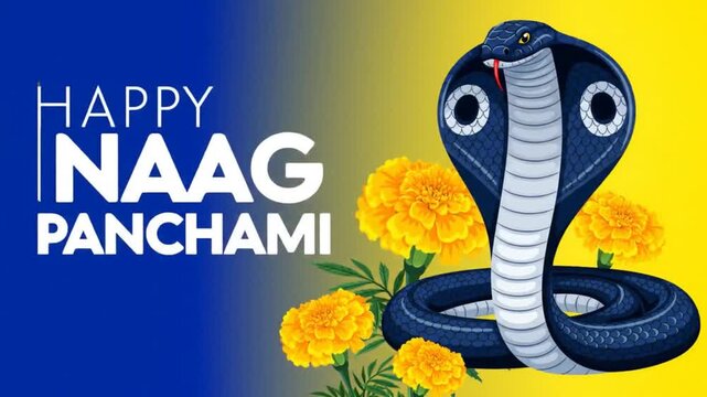 Image is a digital illustration featuring a stylized depiction of a cobra snake, coiled with its hood expanded, set against a gradient background transitioning from blue to yellow. The cobra is detail