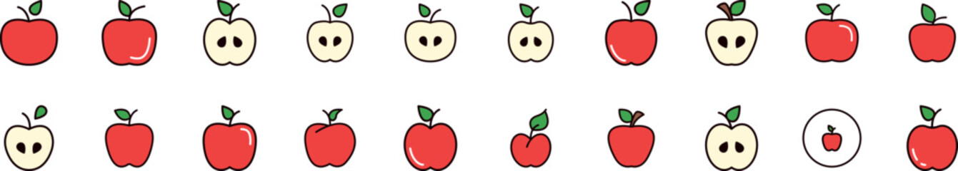 Pack of Filled Color Icons of Red Apple. Minimalistic Linear Pictogram for Web and Graphic Design, Apps, Banners, Social Network and Cards
