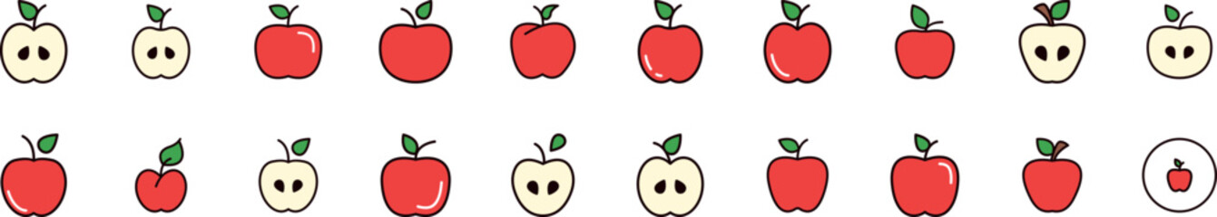 Simple Linear Filled Color Icon of Red Apple. Minimalistic Linear Pictogram for Web and Graphic Design, Apps, Banners, Social Network and Cards