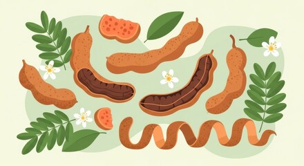 Whimsical tamarind arrangement with foliage accents and peeled fruit spirals design