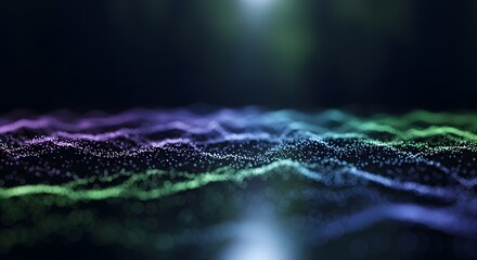 Naklejka premium A vibrant digital terrain of glowing particles forming waves of light, representing futuristic data flow and network technology