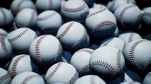 Pile of Baseballs with Red Stitches Close Up Sports Gear and Team Equipment