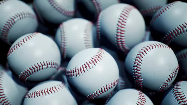 Pile of White Baseballs with Red Stitching Close Up Sporting Equipment