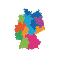 Colorful map showcasing Germany's federal states, highlighting regional divisions within the country's borders.