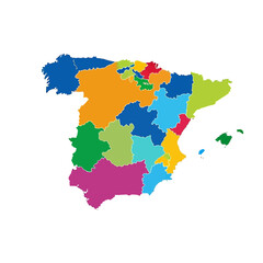 Fototapeta premium A colorful, detailed map of Spain, showcasing its autonomous regions with distinct hues.