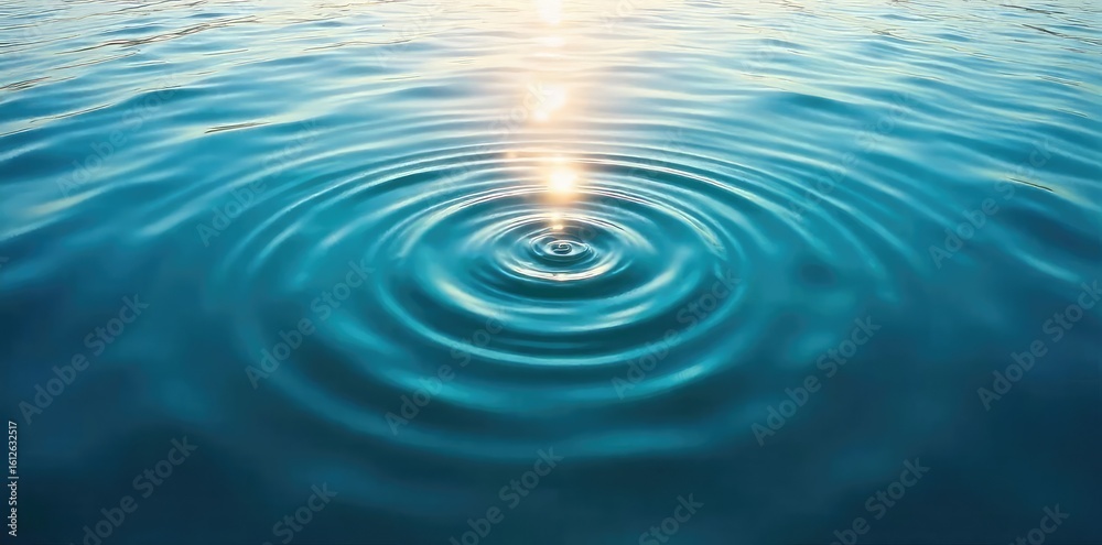 Canvas Prints aerial view of concentric ripples spreading across a calm water surface, sunlight reflecting on the 