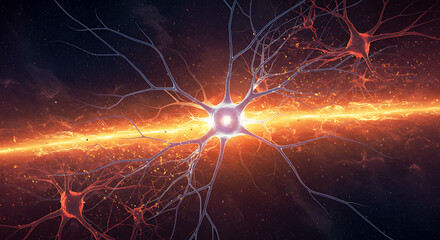 abstract neuron brain background with glowing lights
