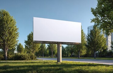 Blank Billboard Mockup Summer Day Advertising Roadside 3d sky sign city blue media trees green white