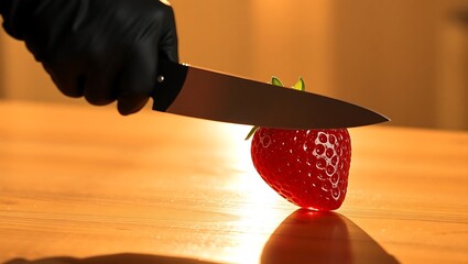  Glossy Strawberry With Knife 