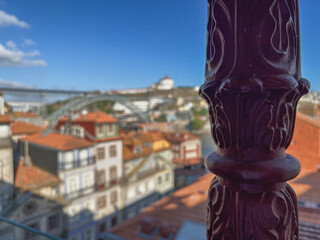 Romantic backstreet, side street or alley in historic old town of Porto Oporto, Portugal with colonial colorful tile style architecture facades, a landmark sightseeing tourist spot in old town