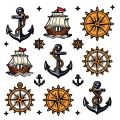 Brown and Gold Nautical Icon Set
