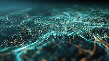 Abstract Cityscape Network Digital Art Futuristic Urban Technology Background Design Illustration   