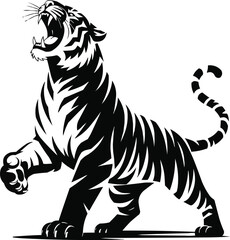 Roaring Tiger Silhouette  Fierce Jungle Predator Vector in Dynamic Pose