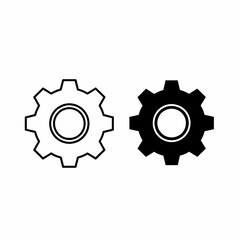 Two gear icons, one outlined and one filled, representing mechanical functionality.