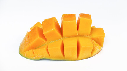 Fresh organic mango with leaves isolated clipping path. Mango macro studio photo