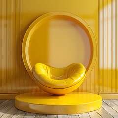 Elegant yellow round podium, Yellow circular podium for luxury product showcase, mockup, product mockup