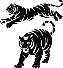 Tiger in Motion Silhouette Pack  Jungle Beast Running, Crouching, Roaring