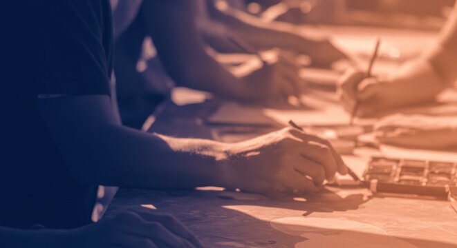 Artists painting together at a creative workshop, capturing the joy of artistic expression