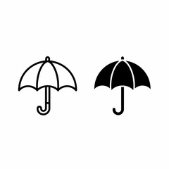 Simple line art and solid black umbrella icons, perfect for weather apps or protection symbols.