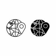 Global location icons: outline and filled versions of a world map with a marker pin.