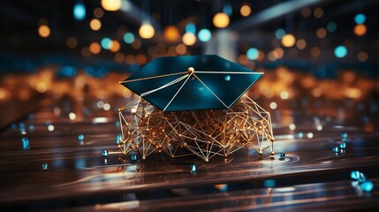 Abstract Geometric Gold Teal Structure Digital Art Modern Design Elegant Background Luxury 3D Render