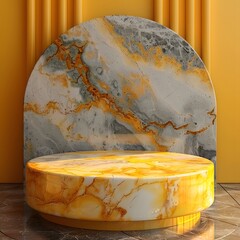 Elegant yellow round podium, Yellow circular podium for luxury product showcase, mockup, product mockup