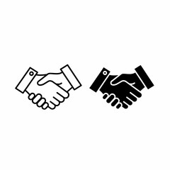 Fototapeta premium Two simple handshakes, one outlined, one filled, symbolizing agreement, partnership, or deal.
