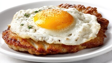 Pork Cutlet with Fried Egg on Plate