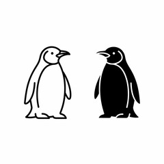 Obraz premium A pair of stylized penguins, one outlined, one solid black, facing each other.