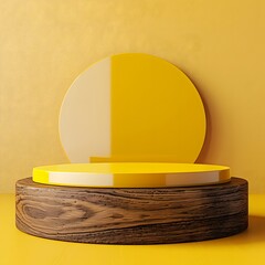 Elegant yellow round podium, Yellow circular podium for luxury product showcase, mockup, product mockup