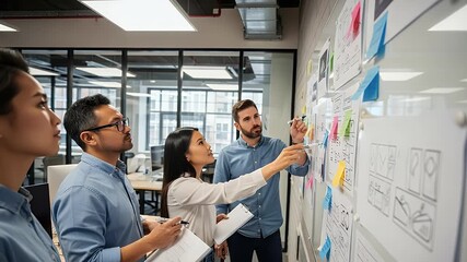 Diverse team brainstorming ideas on whiteboard - Powered by Adobe