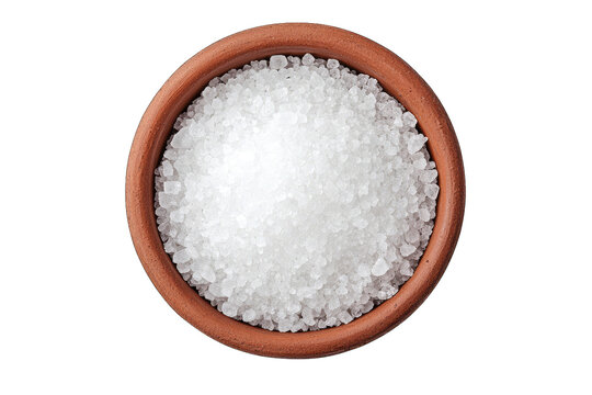 A Small Terracotta Bowl Filled With White Sea Salt Viewed From Directly Above Isolated On A Transparent Background