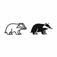 Obraz premium Two stylized illustrations of a badger, one outlined, the other filled in black.