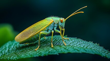 Naklejka premium A vibrant leaf insect perfectly blending into its surroundings