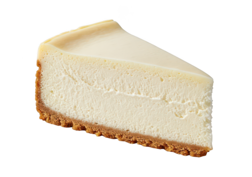 A single slice of creamy cheesecake with a graham cracker crust on food dessert