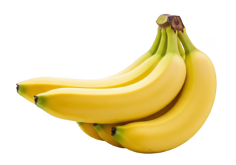 Bunch of ripe yellow bananas with green tips on fruit
