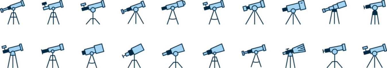 Blue Telescope Filled Color Icon Set. Minimalistic Linear Pictogram for Web and Graphic Design, Apps, Banners, Social Network and Cards