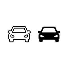 Obraz premium Two simple black and white car icons, front-view, representing vehicles.
