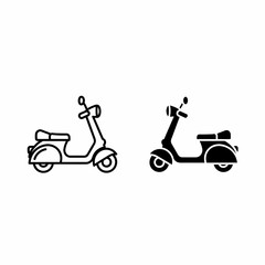 Two simple scooter illustrations; one outline, one solid black.