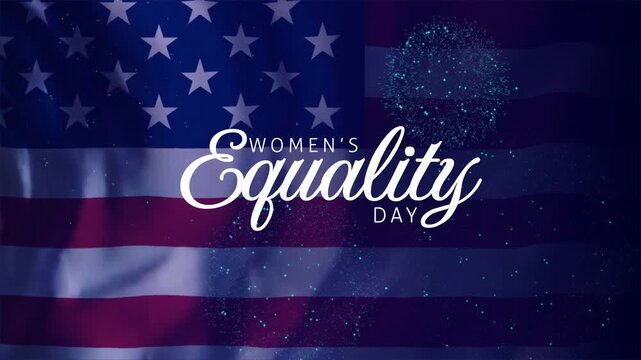 women equality day greetings american flag background with  firework efect. Suitable for social media posts, blog headers, and promotional materials.
